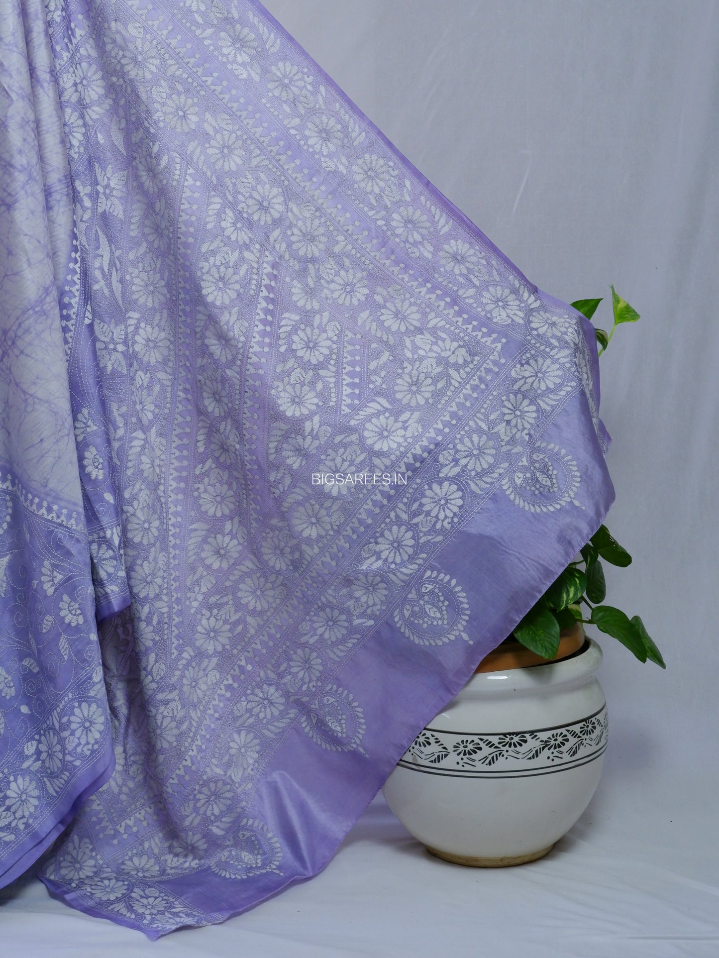 Kantha - Stitch Hand Embroidered Saree| Blended Bangalore Silk / Art Silk | White