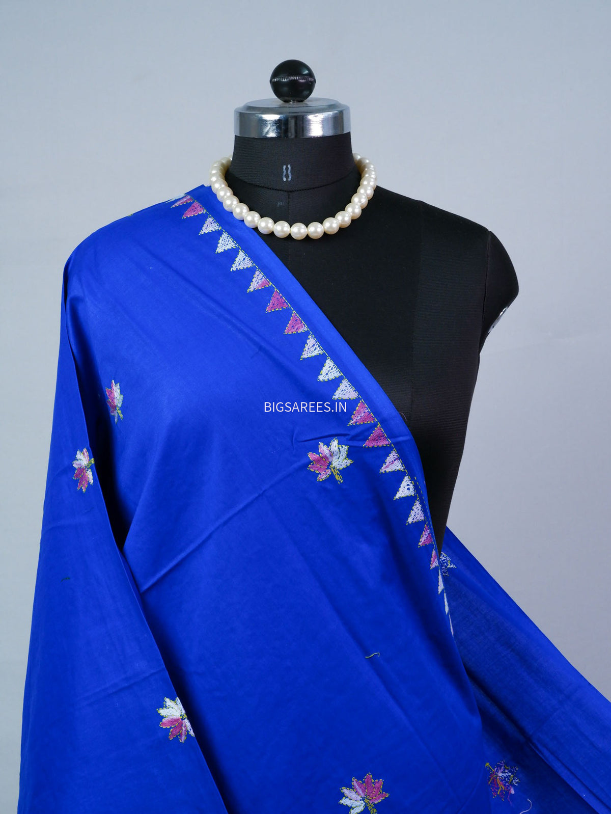 Hand-Embroidered Kantha - Stitch Dupatta | Pure Cotton | Blue