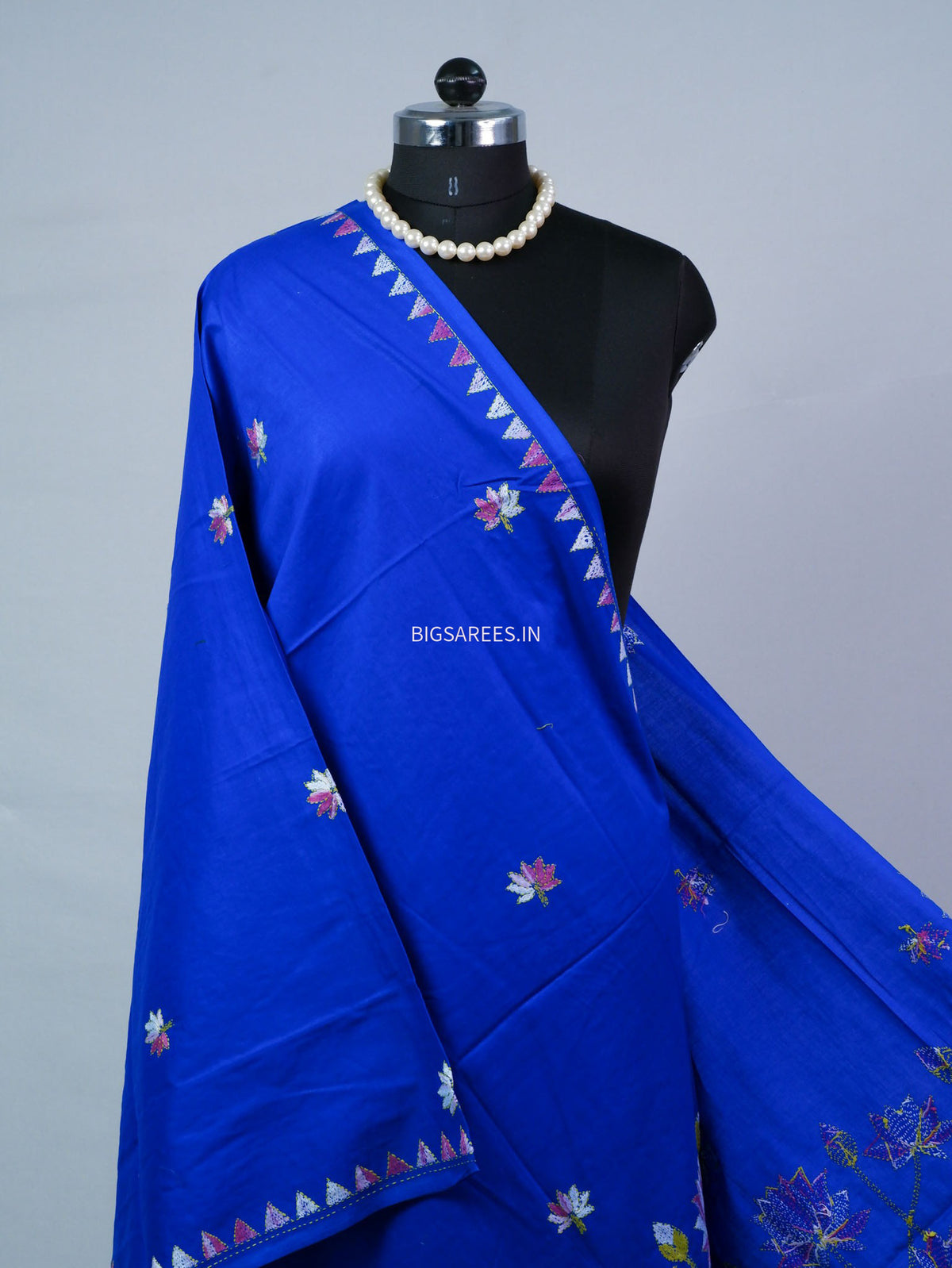 Hand-Embroidered Kantha - Stitch Dupatta | Pure Cotton | Blue