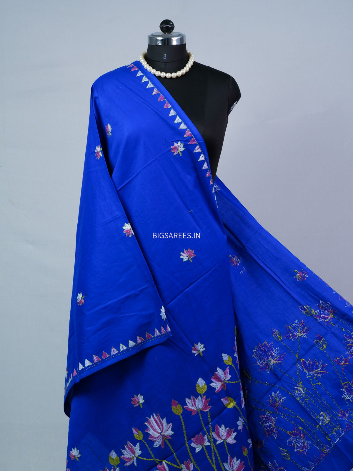 Hand-Embroidered Kantha - Stitch Dupatta | Pure Cotton | Blue
