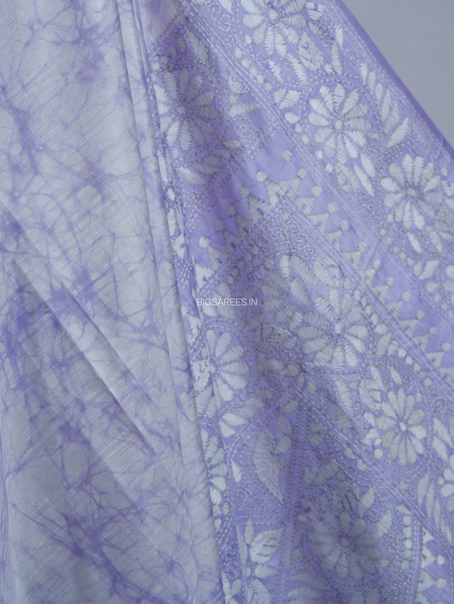 Kantha - Stitch Hand Embroidered Saree| Blended Bangalore Silk / Art Silk | White