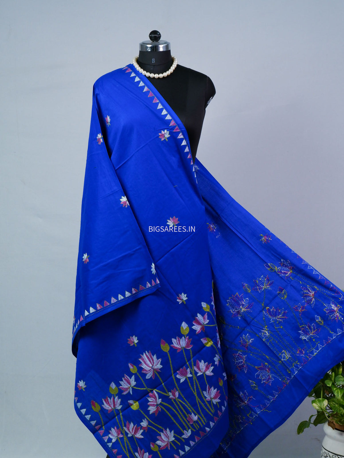 Hand-Embroidered Kantha - Stitch Dupatta | Pure Cotton | Blue