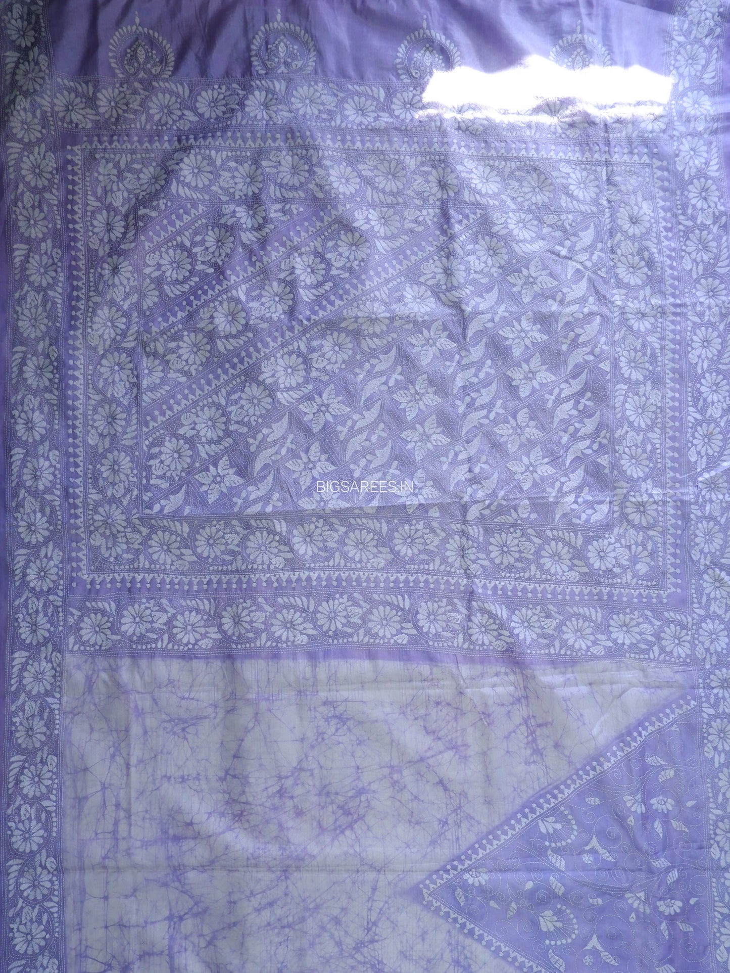 Kantha - Stitch Hand Embroidered Saree| Blended Bangalore Silk / Art Silk | White