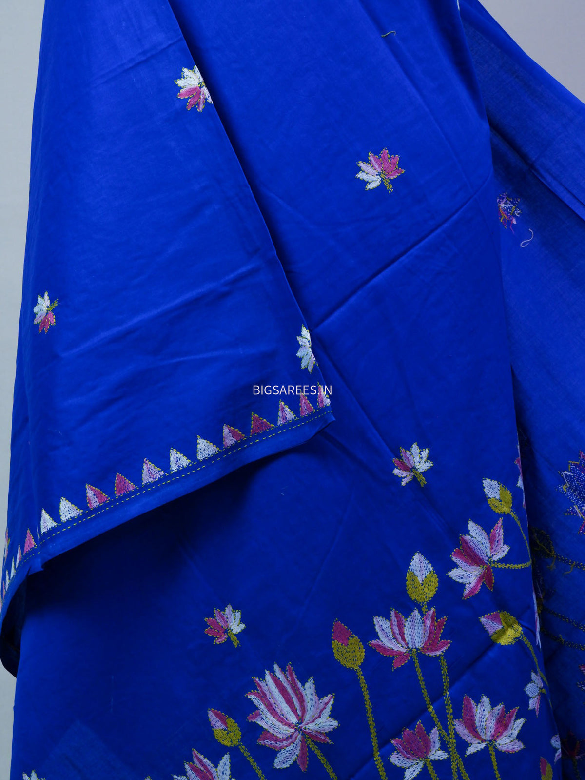 Hand-Embroidered Kantha - Stitch Dupatta | Pure Cotton | Blue