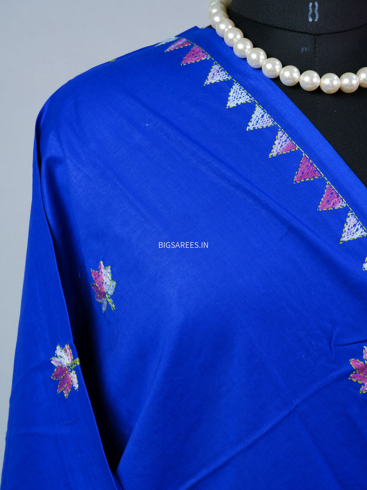 Hand-Embroidered Kantha - Stitch Dupatta | Pure Cotton | Blue