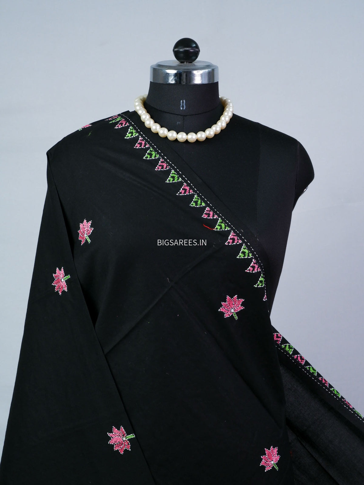 Hand-Embroidered Kantha - Stitch Dupatta | Pure Cotton | Black