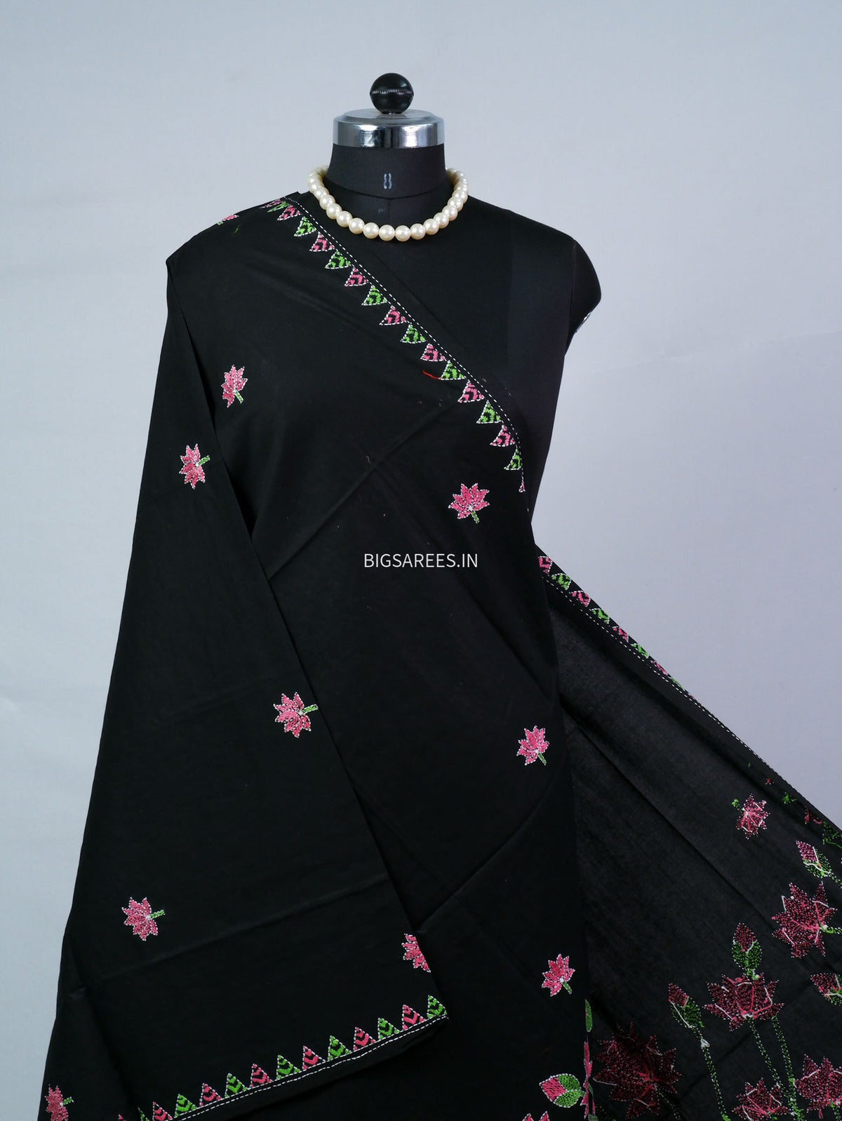 Hand-Embroidered Kantha - Stitch Dupatta | Pure Cotton | Black