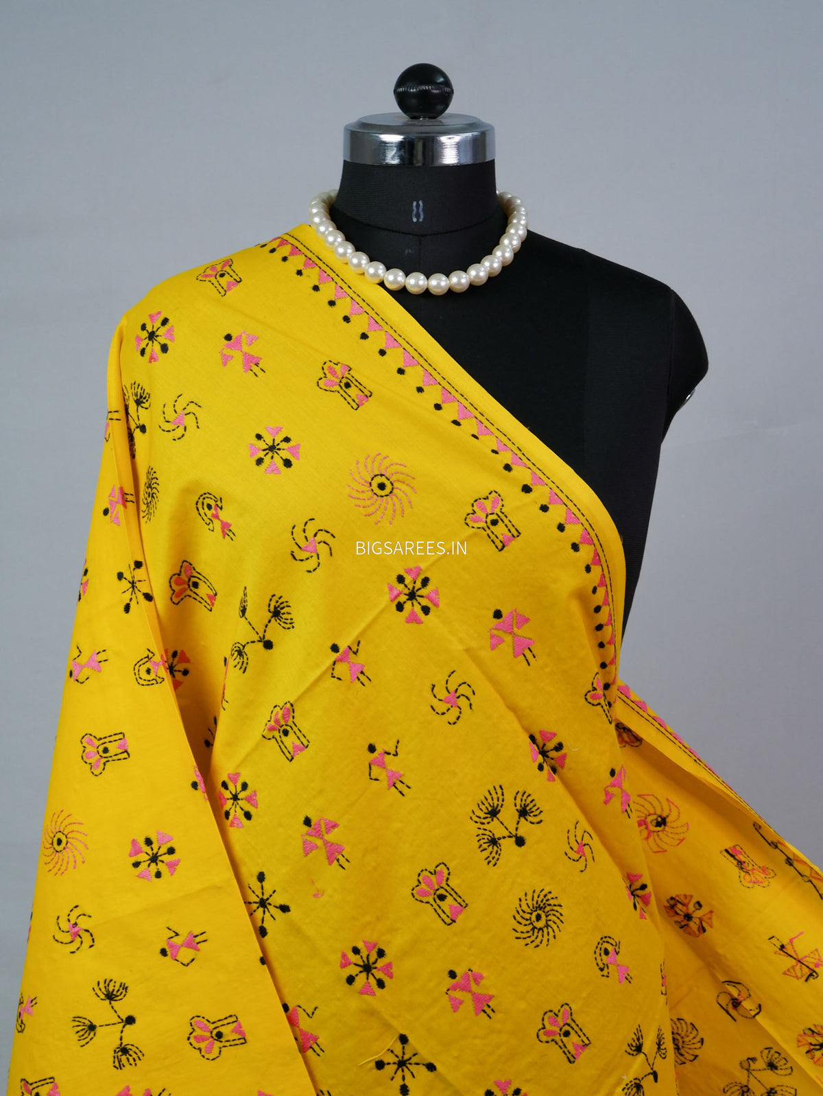 Hand-Embroidered Kantha - Stitch Dupatta | Pure Cotton | Yellow