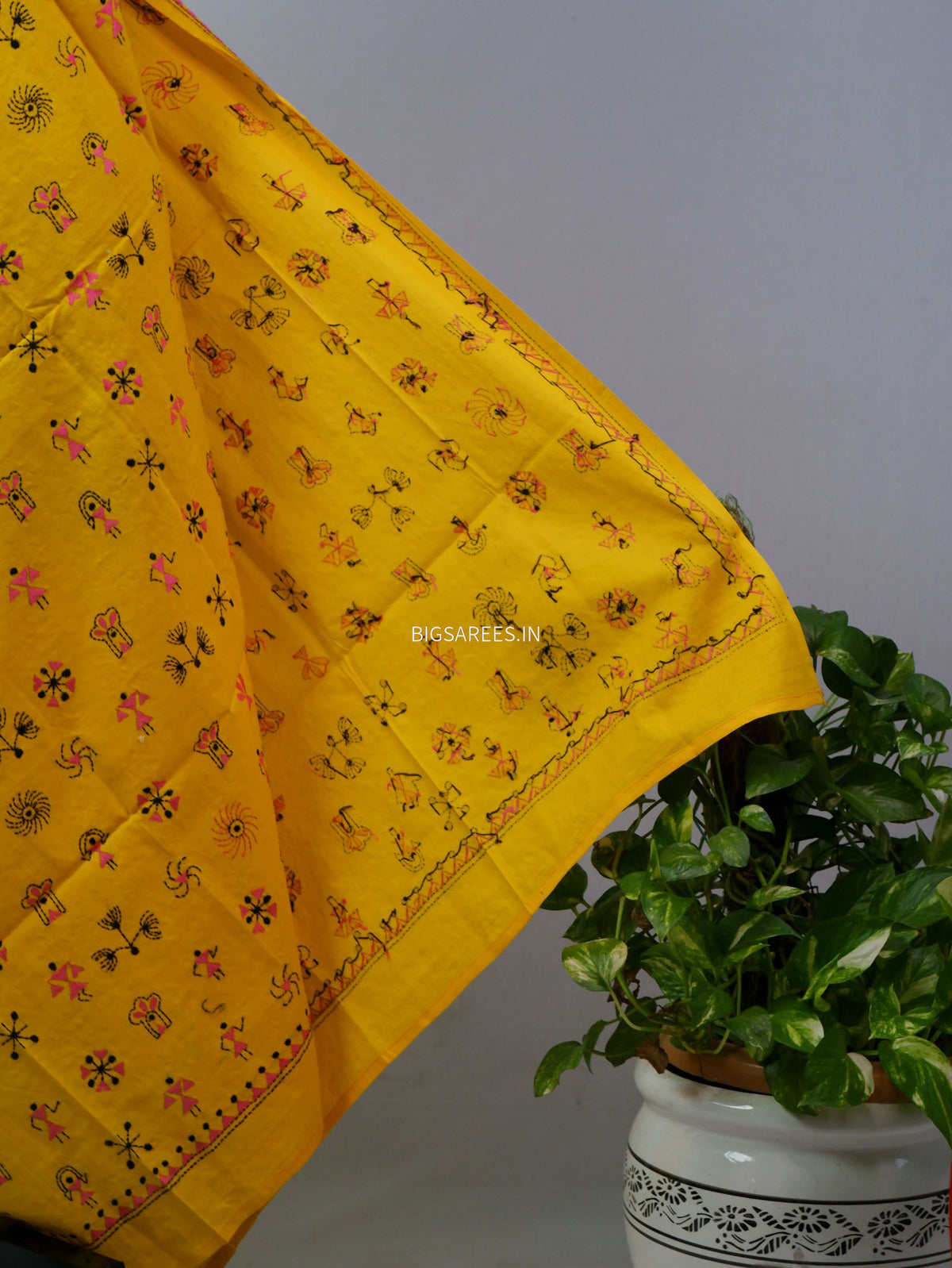 Hand-Embroidered Kantha - Stitch Dupatta | Pure Cotton | Yellow
