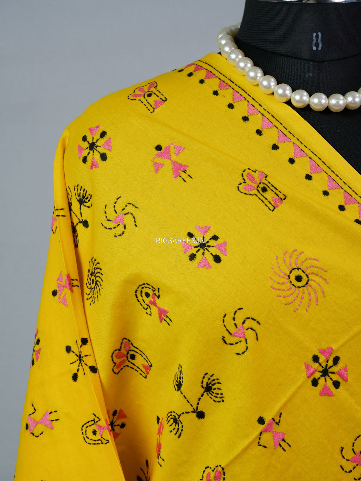Hand-Embroidered Kantha - Stitch Dupatta | Pure Cotton | Yellow