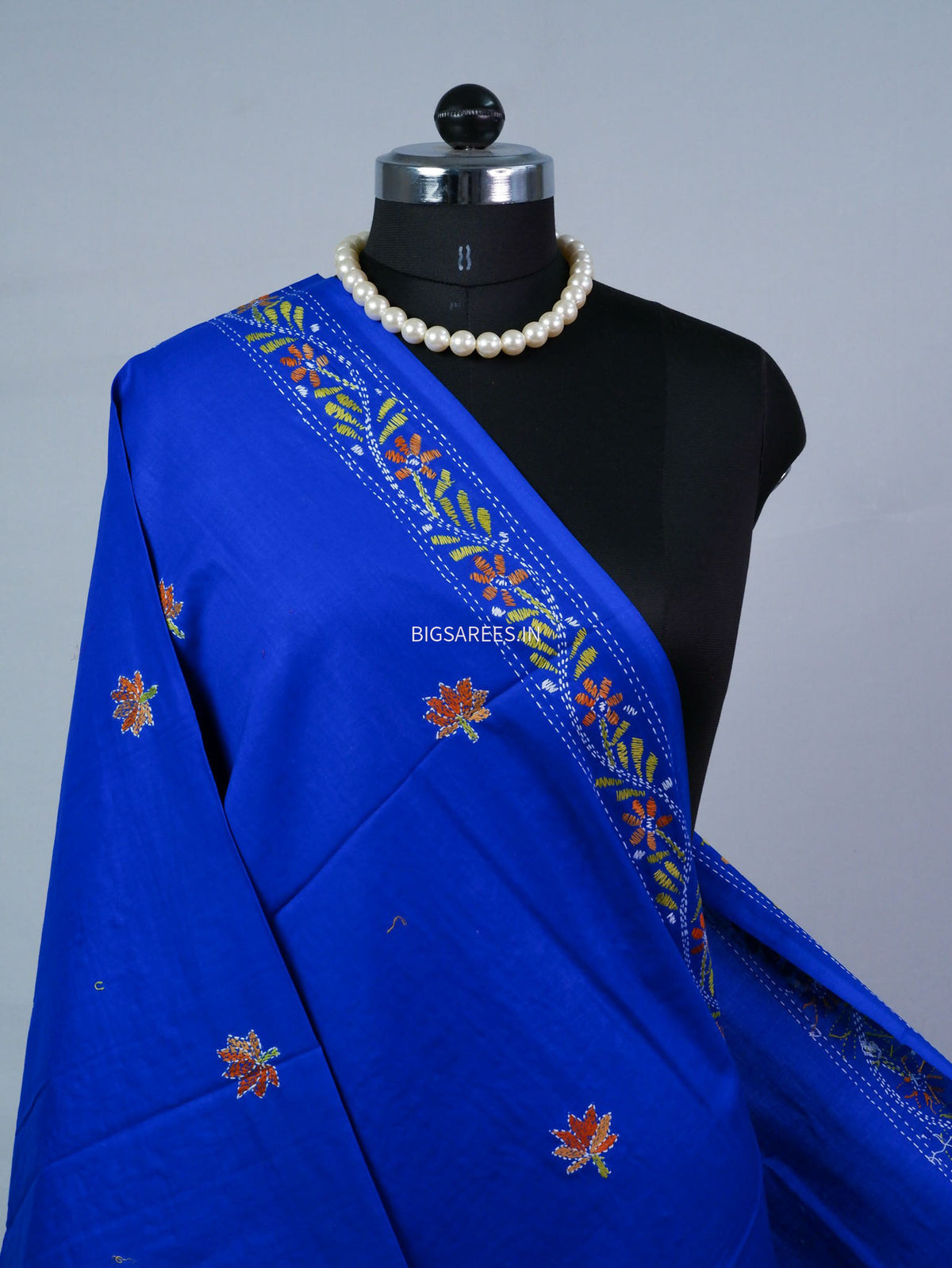 Hand-Embroidered Kantha - Stitch Dupatta | Pure Cotton | Blue