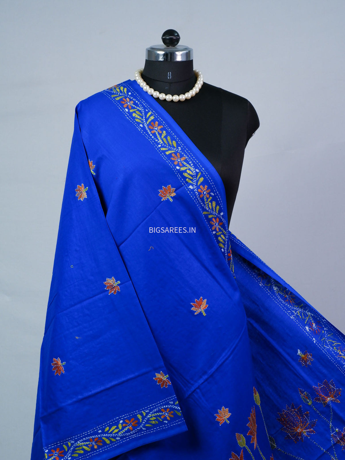 Hand-Embroidered Kantha - Stitch Dupatta | Pure Cotton | Blue