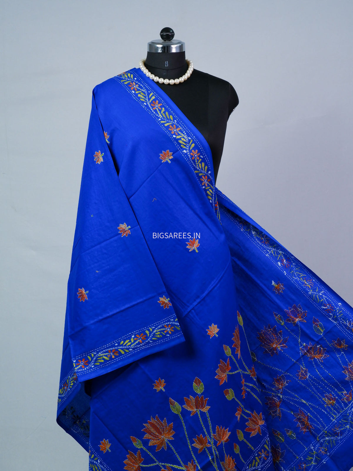 Hand-Embroidered Kantha - Stitch Dupatta | Pure Cotton | Blue