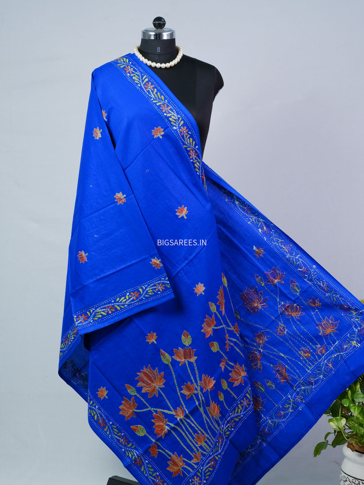 Hand-Embroidered Kantha - Stitch Dupatta | Pure Cotton | Blue