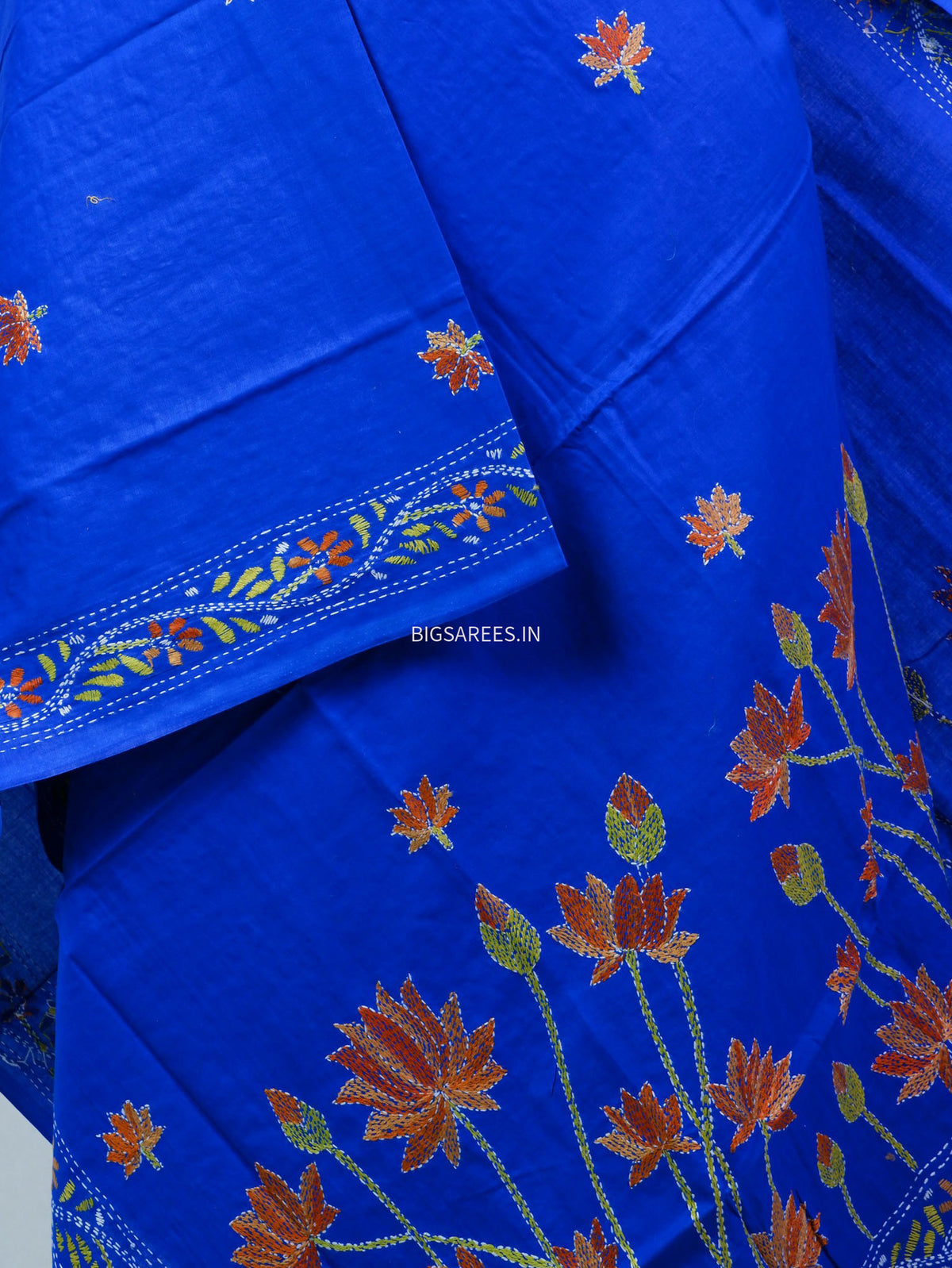 Hand-Embroidered Kantha - Stitch Dupatta | Pure Cotton | Blue