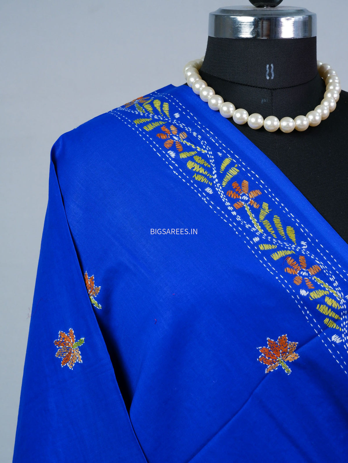 Hand-Embroidered Kantha - Stitch Dupatta | Pure Cotton | Blue