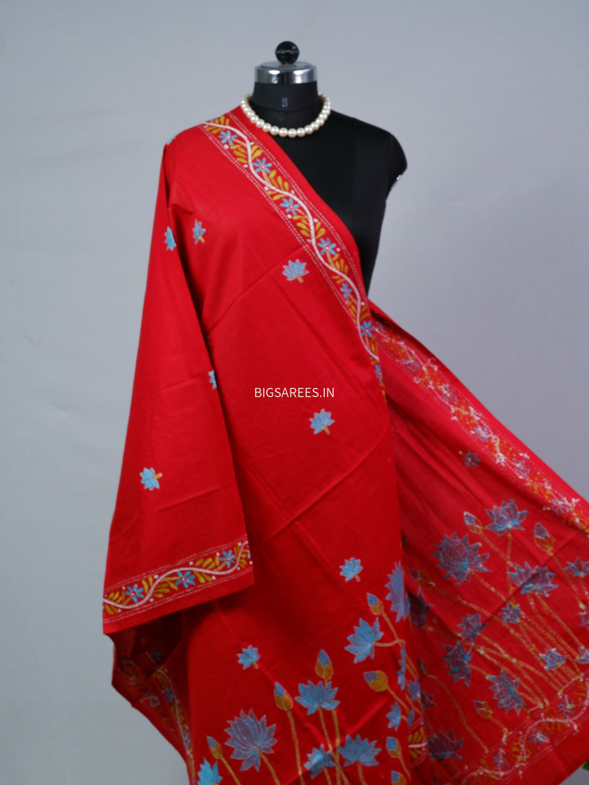 Hand-Embroidered Kantha - Stitch Dupatta | Pure Cotton | Red
