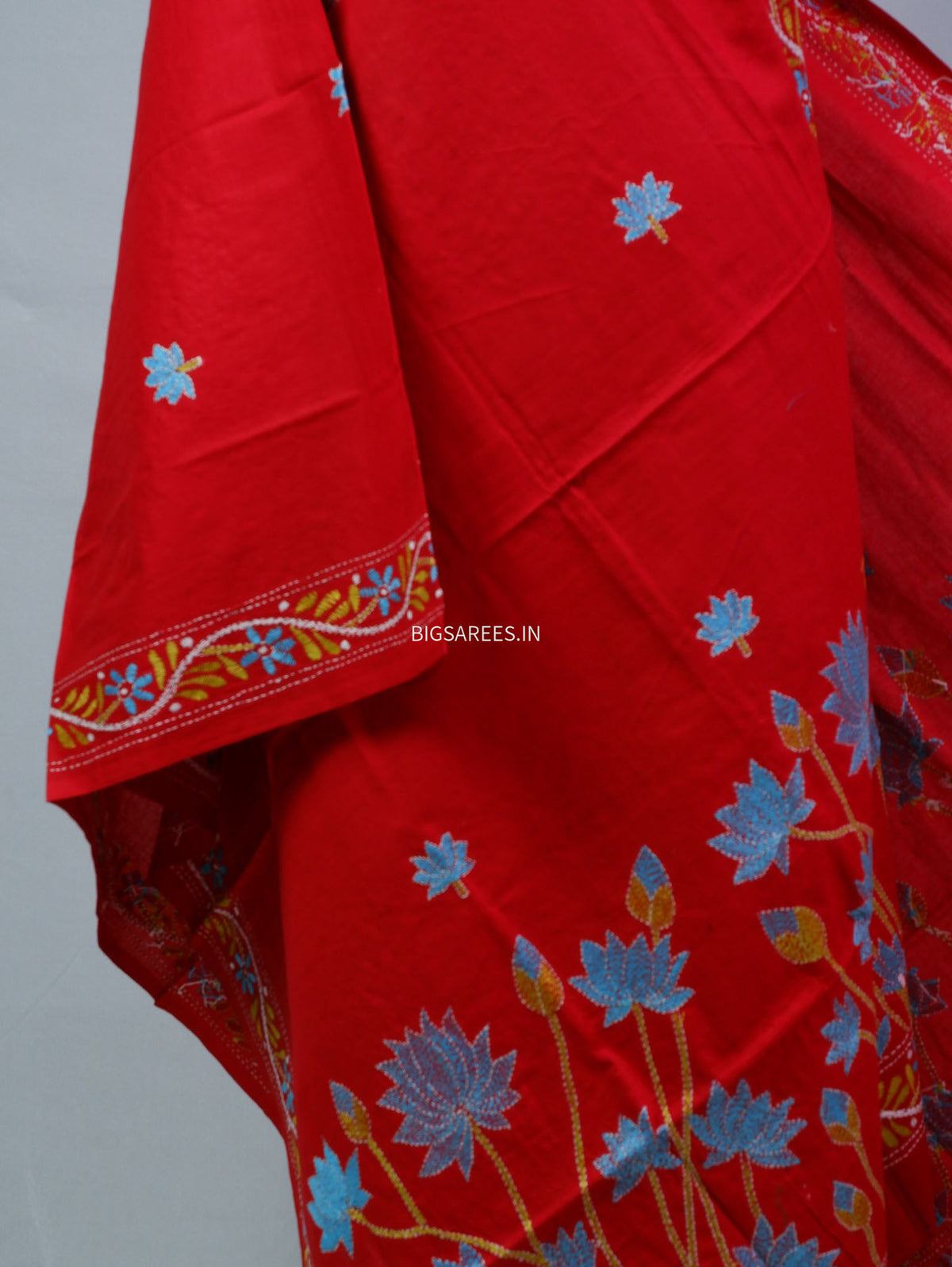 Hand-Embroidered Kantha - Stitch Dupatta | Pure Cotton | Red