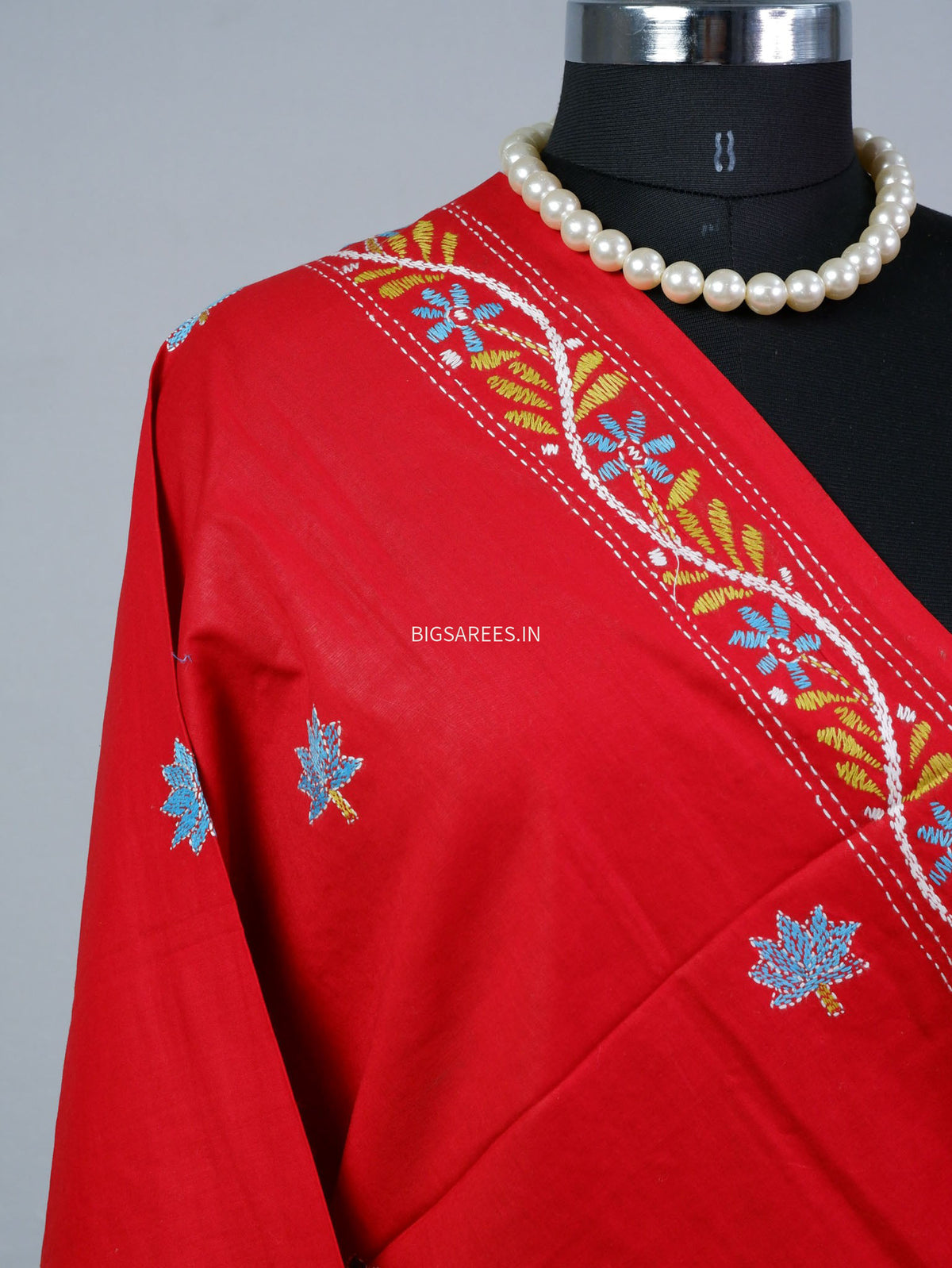 Hand-Embroidered Kantha - Stitch Dupatta | Pure Cotton | Red