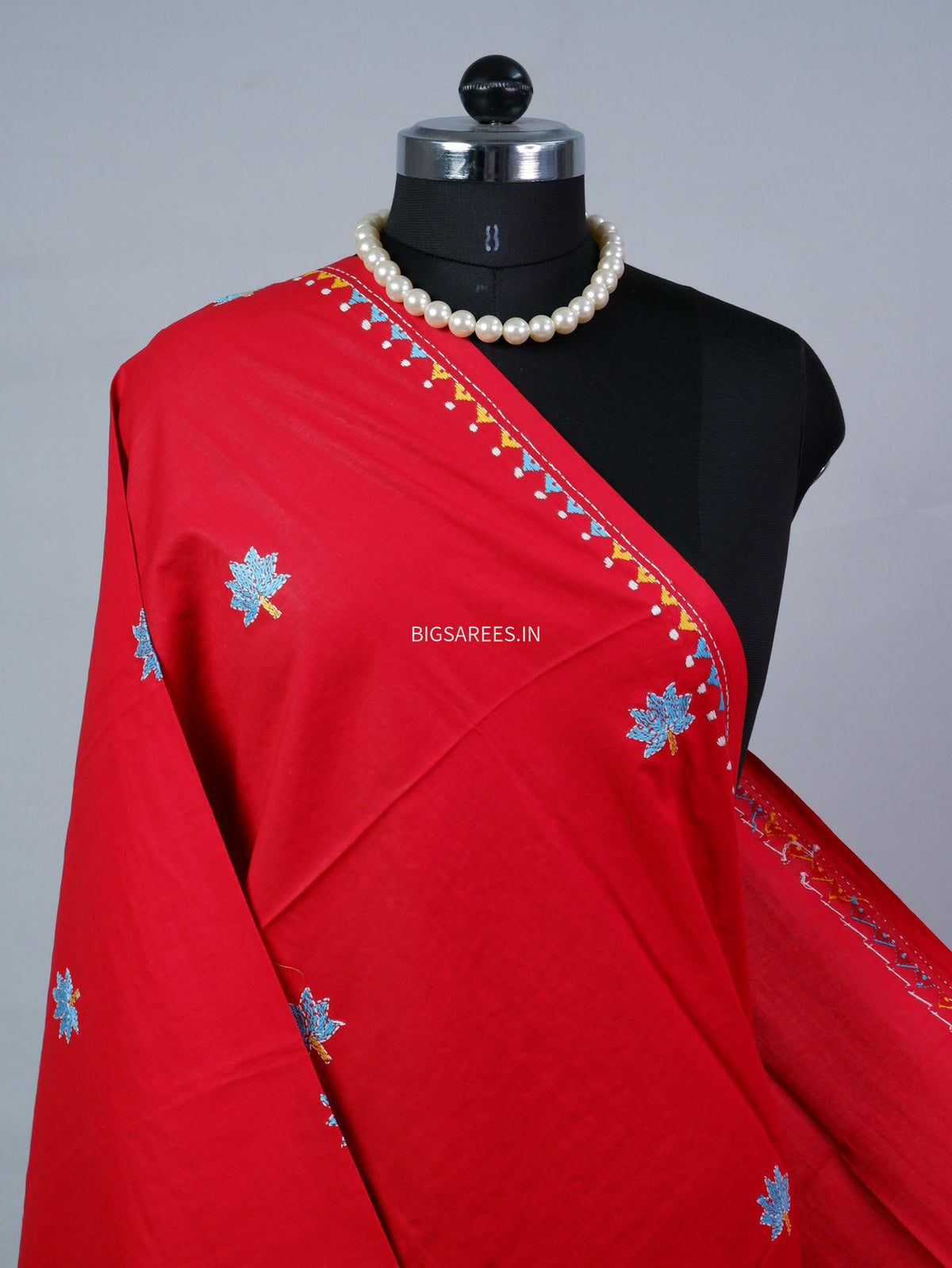 Hand-Embroidered Kantha - Stitch Dupatta | Pure Cotton | Red