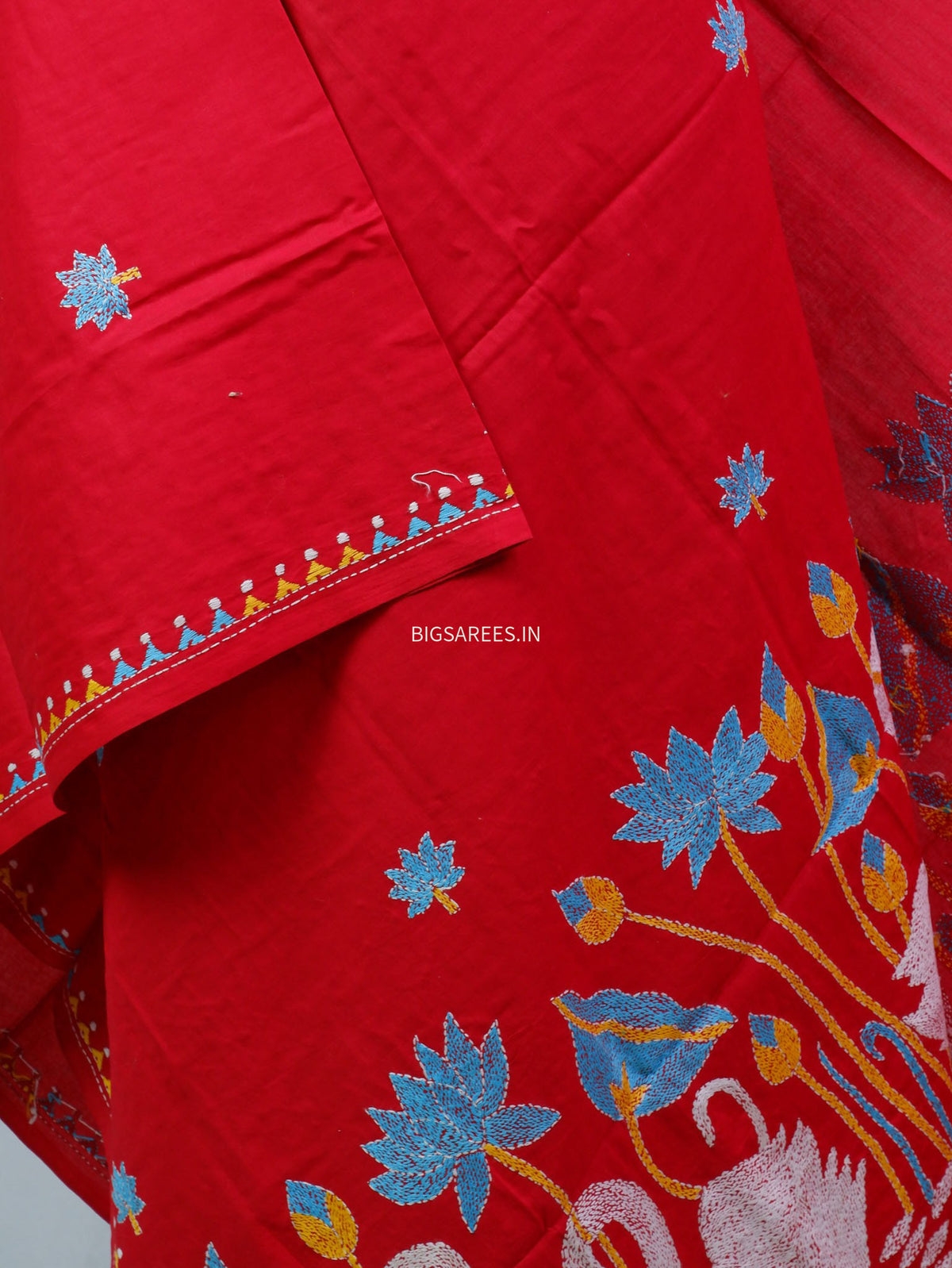 Hand-Embroidered Kantha - Stitch Dupatta | Pure Cotton | Red