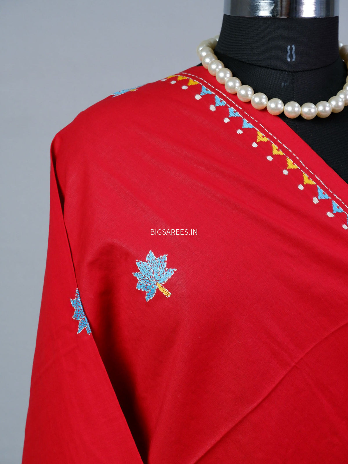 Hand-Embroidered Kantha - Stitch Dupatta | Pure Cotton | Red