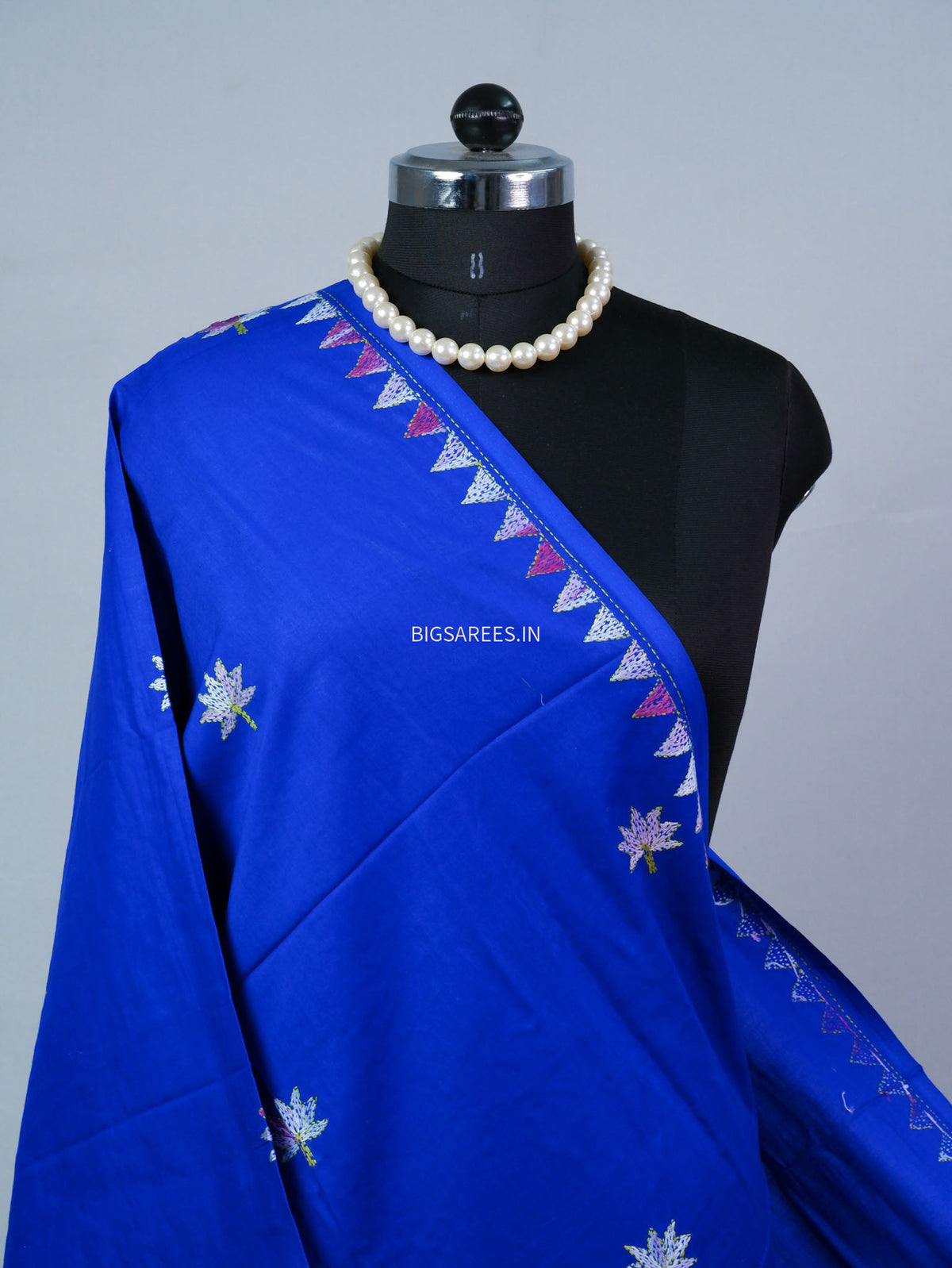 Hand-Embroidered Kantha - Stitch Dupatta | Pure Cotton | Blue