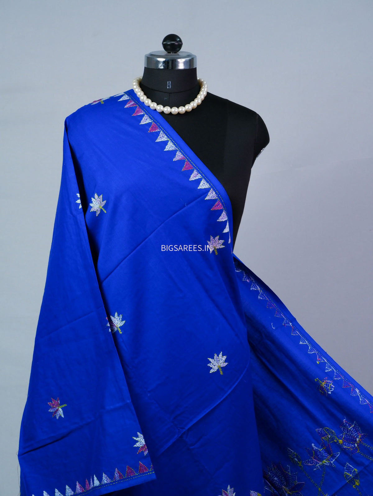 Hand-Embroidered Kantha - Stitch Dupatta | Pure Cotton | Blue