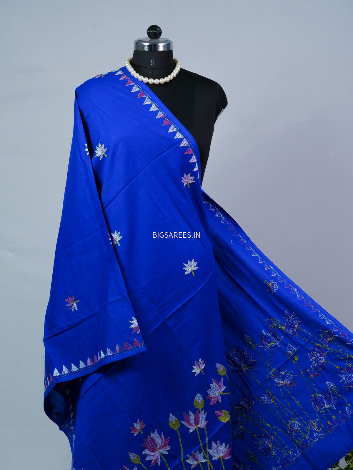 Hand-Embroidered Kantha - Stitch Dupatta | Pure Cotton | Blue