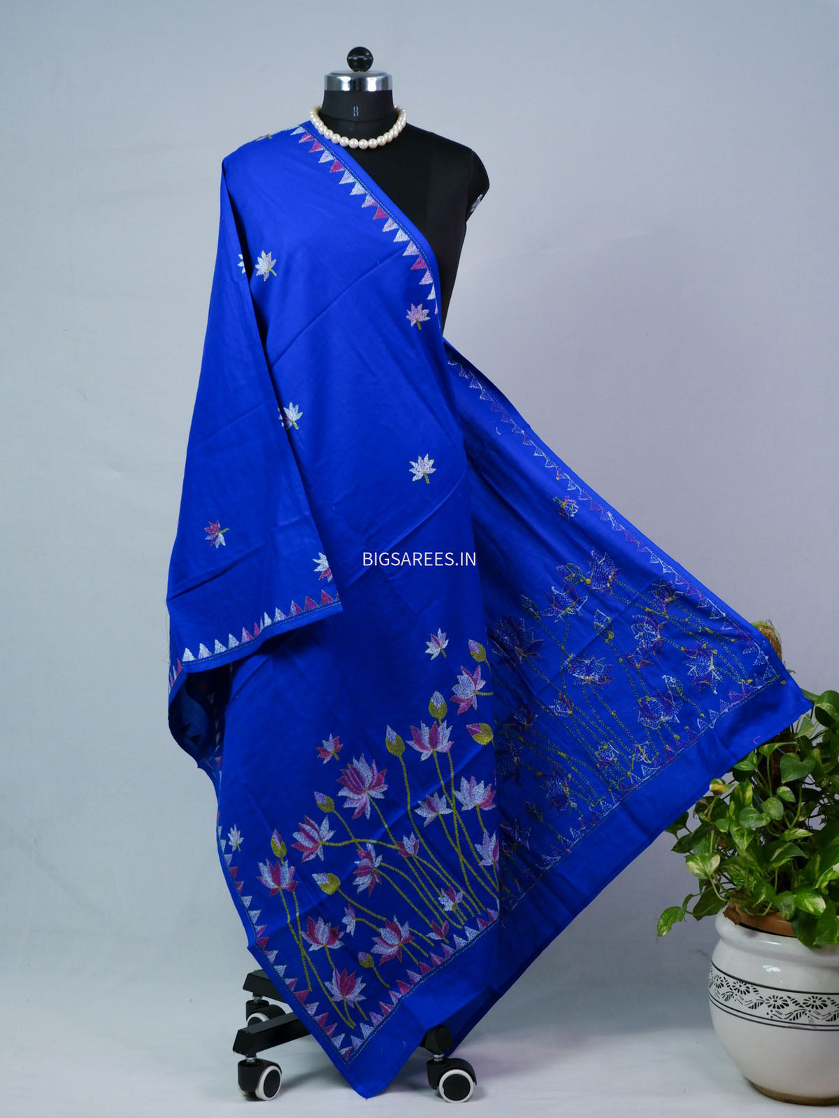 Hand-Embroidered Kantha - Stitch Dupatta | Pure Cotton | Blue