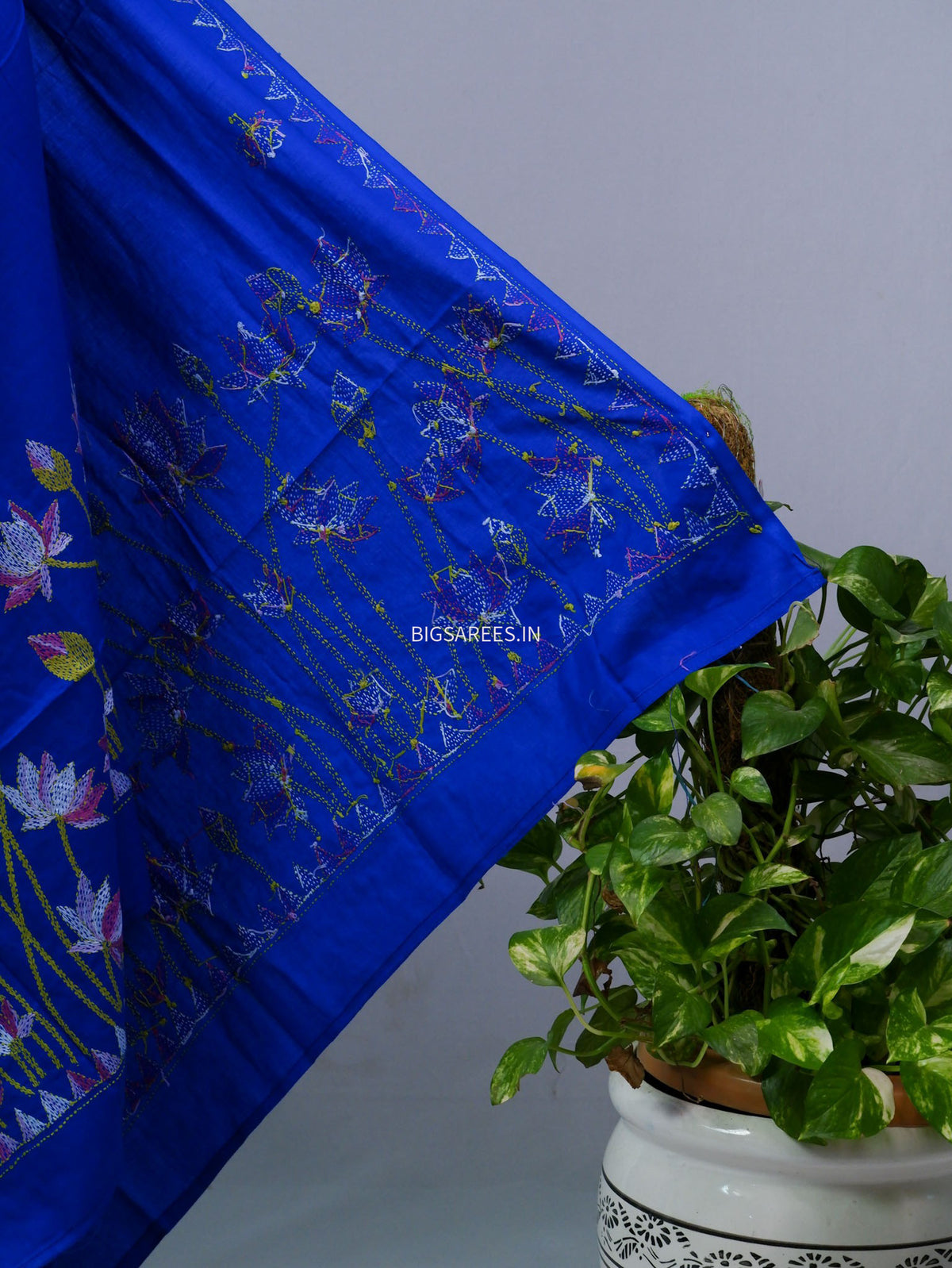 Hand-Embroidered Kantha - Stitch Dupatta | Pure Cotton | Blue
