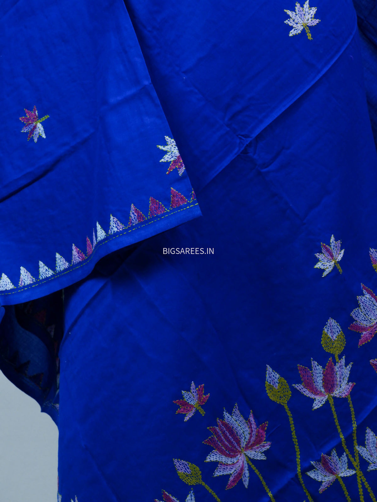 Hand-Embroidered Kantha - Stitch Dupatta | Pure Cotton | Blue