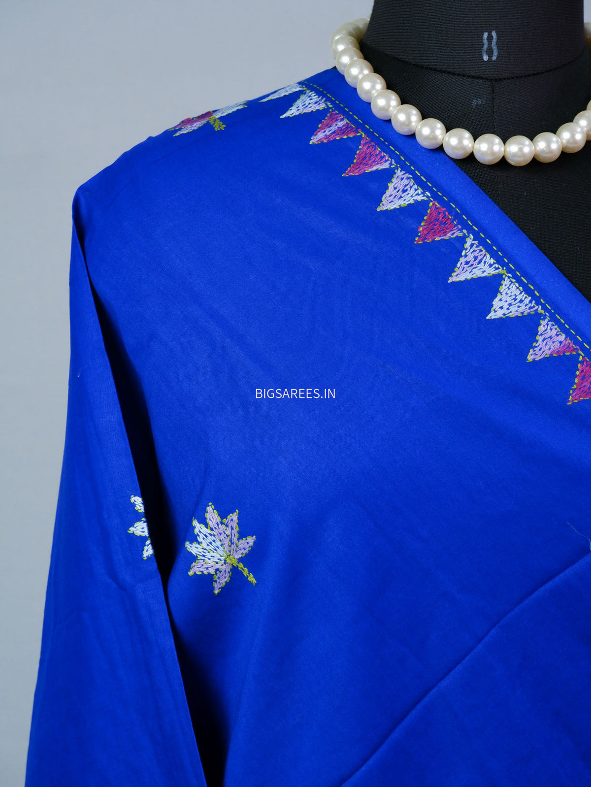Hand-Embroidered Kantha - Stitch Dupatta | Pure Cotton | Blue