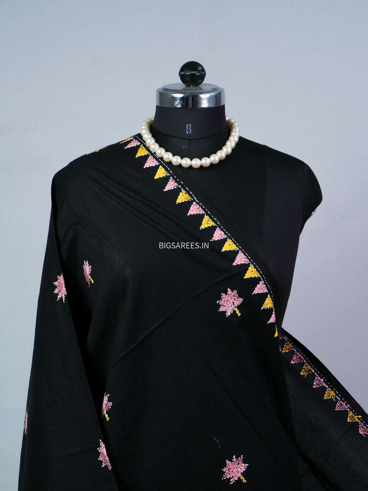 Hand-Embroidered Kantha - Stitch Dupatta | Pure Cotton | Black
