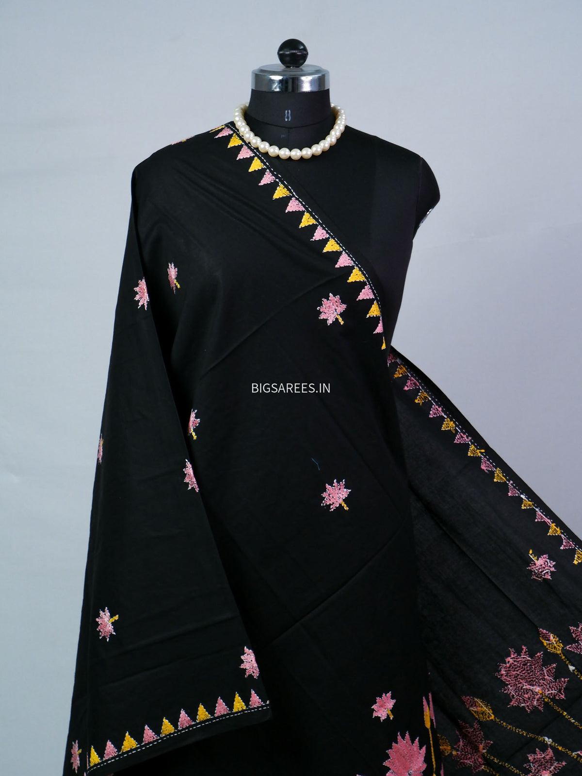 Hand-Embroidered Kantha - Stitch Dupatta | Pure Cotton | Black