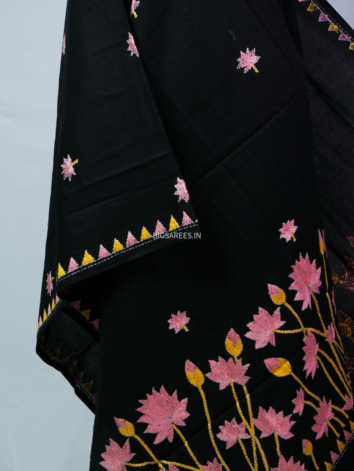Hand-Embroidered Kantha - Stitch Dupatta | Pure Cotton | Black