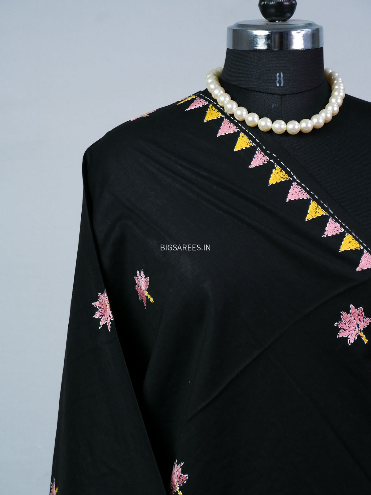 Hand-Embroidered Kantha - Stitch Dupatta | Pure Cotton | Black