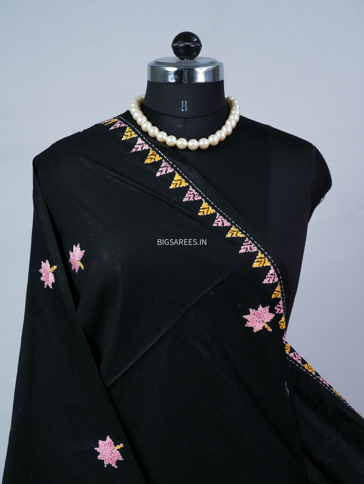 Hand-Embroidered Kantha - Stitch Dupatta | Pure Cotton | Black