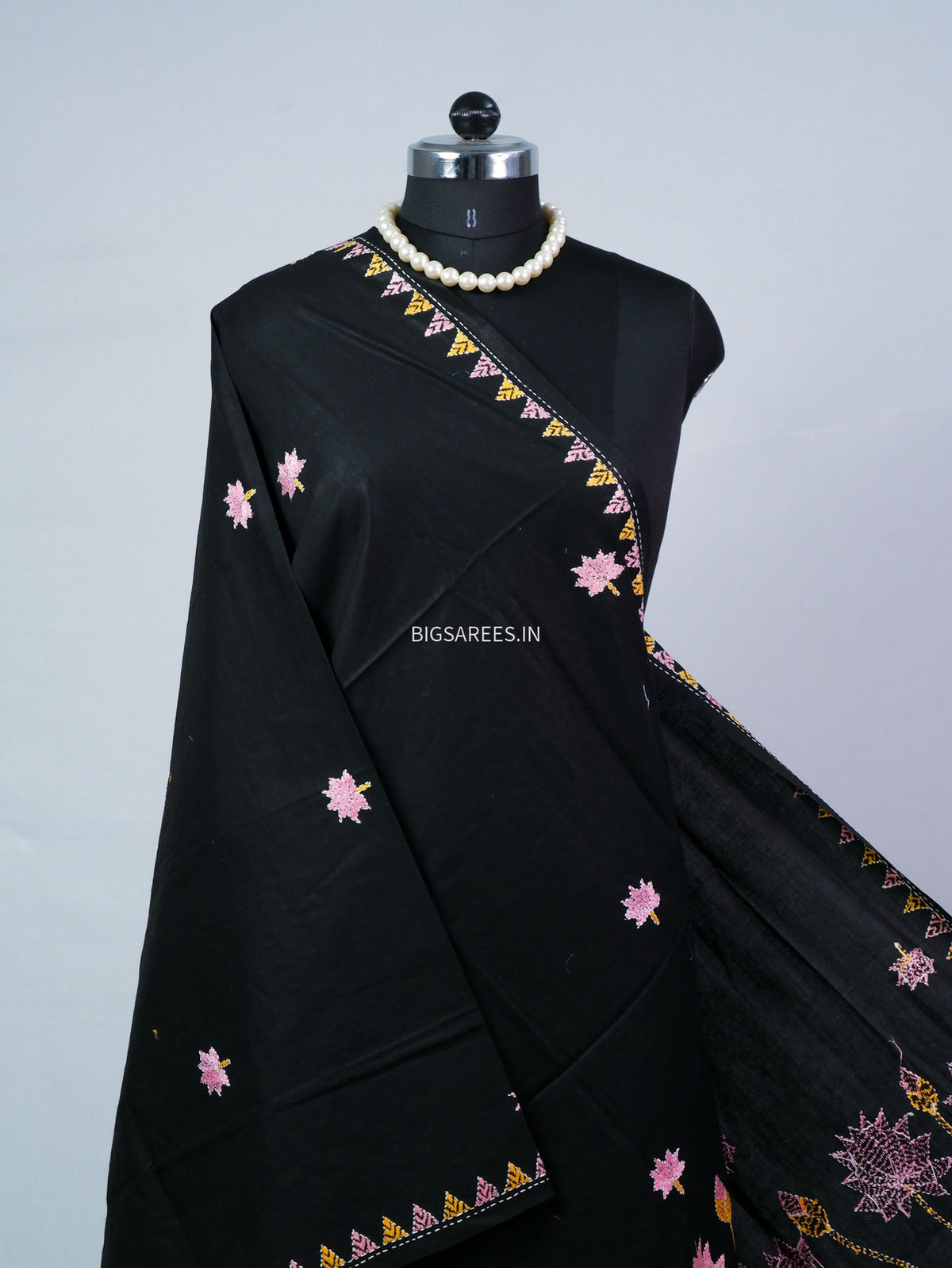 Hand-Embroidered Kantha - Stitch Dupatta | Pure Cotton | Black