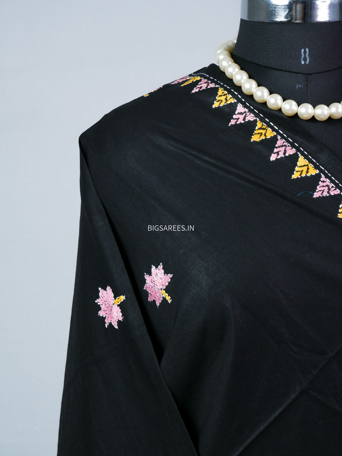 Hand-Embroidered Kantha - Stitch Dupatta | Pure Cotton | Black