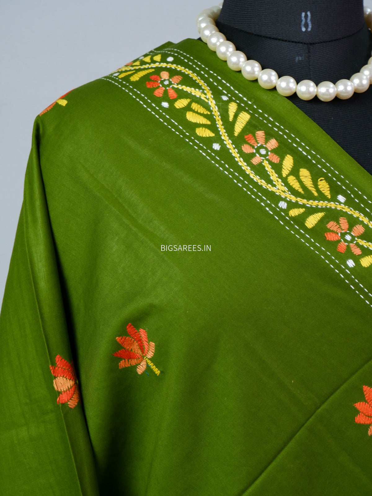 Hand-Embroidered Kantha - Stitch Dupatta | Pure Cotton | Green