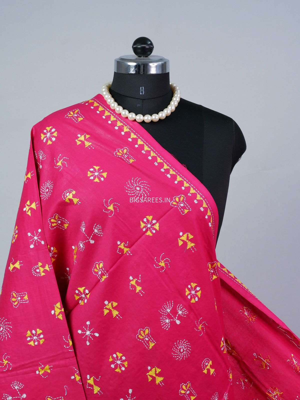 Hand-Embroidered Kantha - Stitch Dupatta | Pure Cotton | Pink
