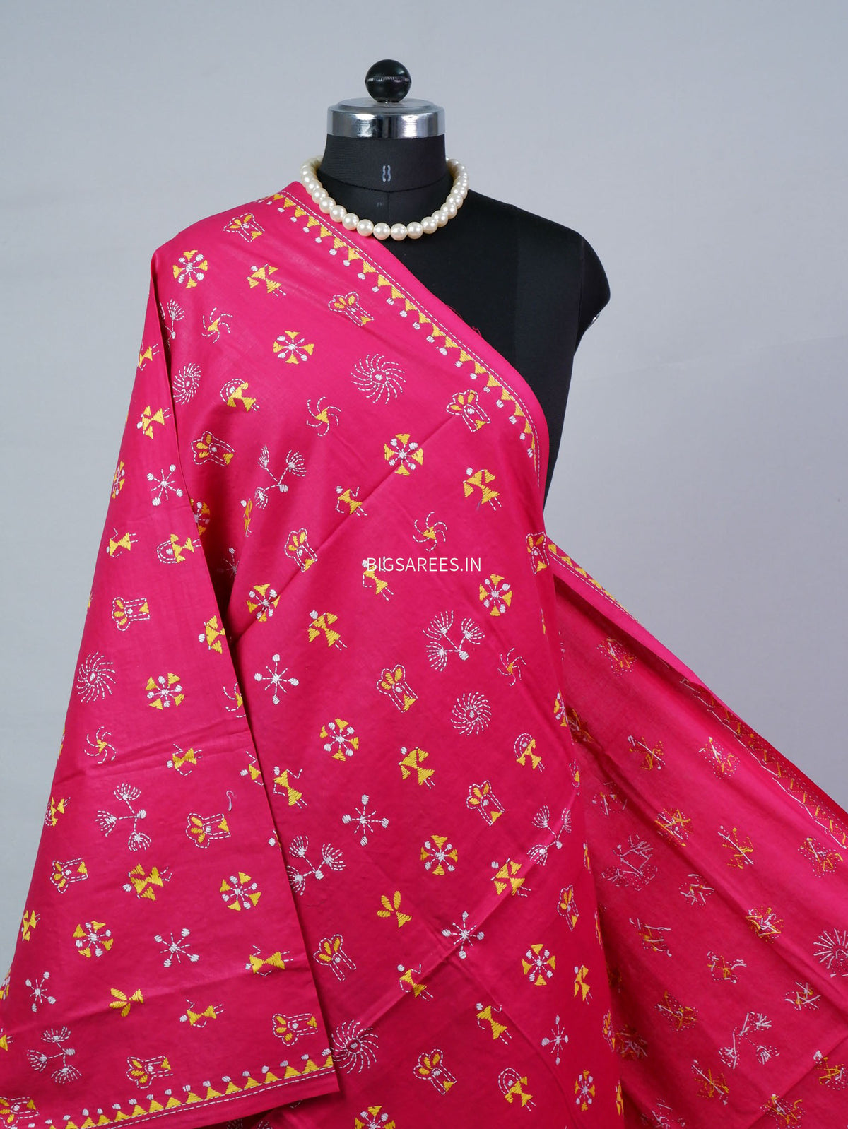 Hand-Embroidered Kantha - Stitch Dupatta | Pure Cotton | Pink