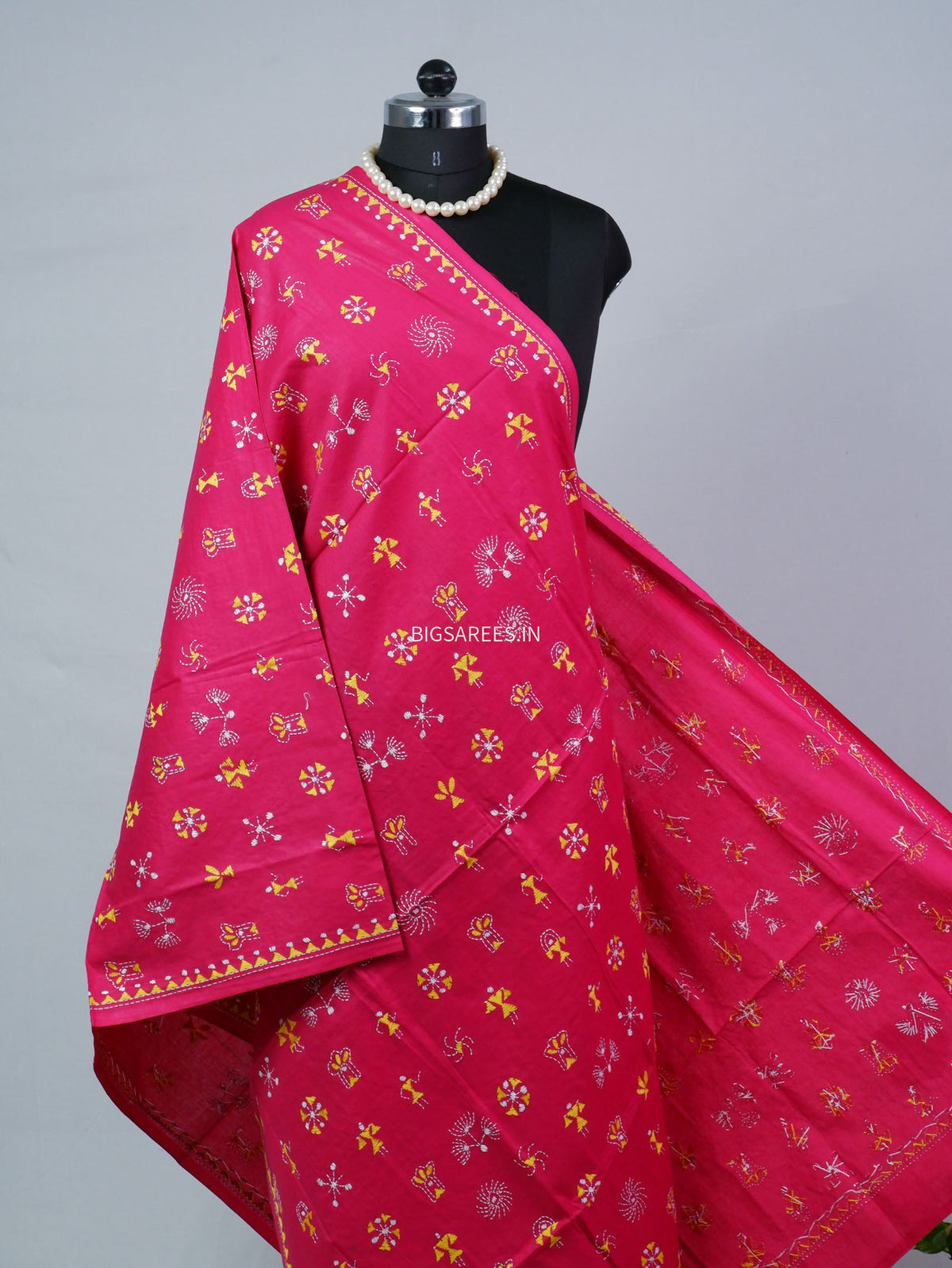 Hand-Embroidered Kantha - Stitch Dupatta | Pure Cotton | Pink