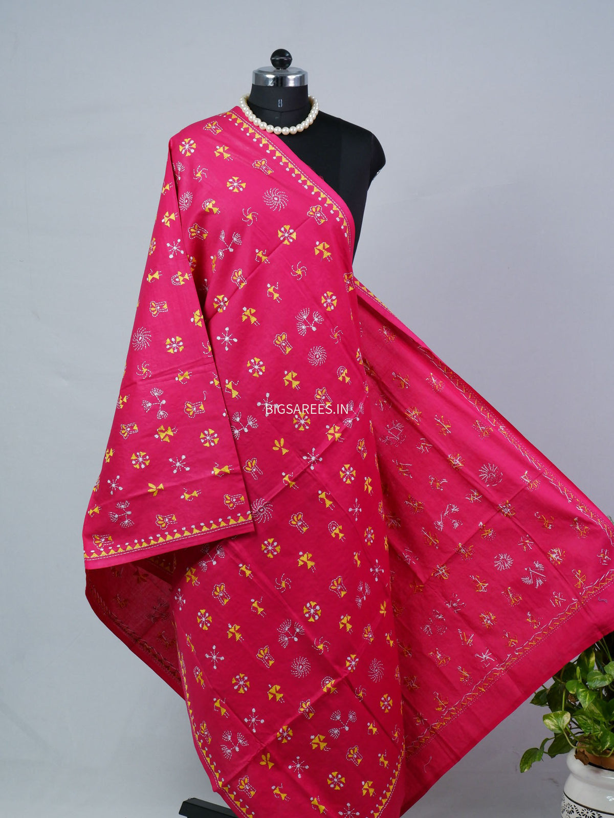 Hand-Embroidered Kantha - Stitch Dupatta | Pure Cotton | Pink