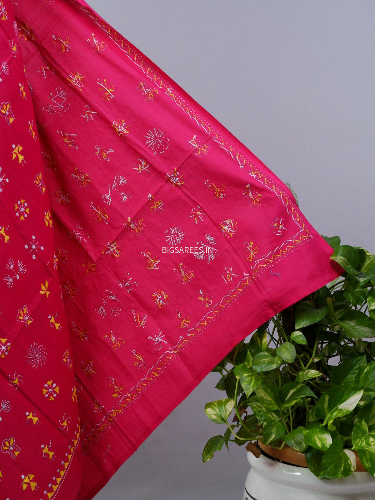 Hand-Embroidered Kantha - Stitch Dupatta | Pure Cotton | Pink