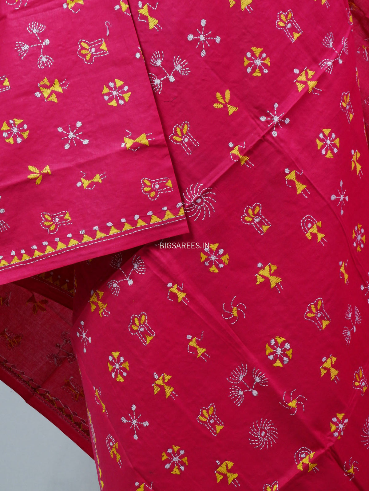 Hand-Embroidered Kantha - Stitch Dupatta | Pure Cotton | Pink