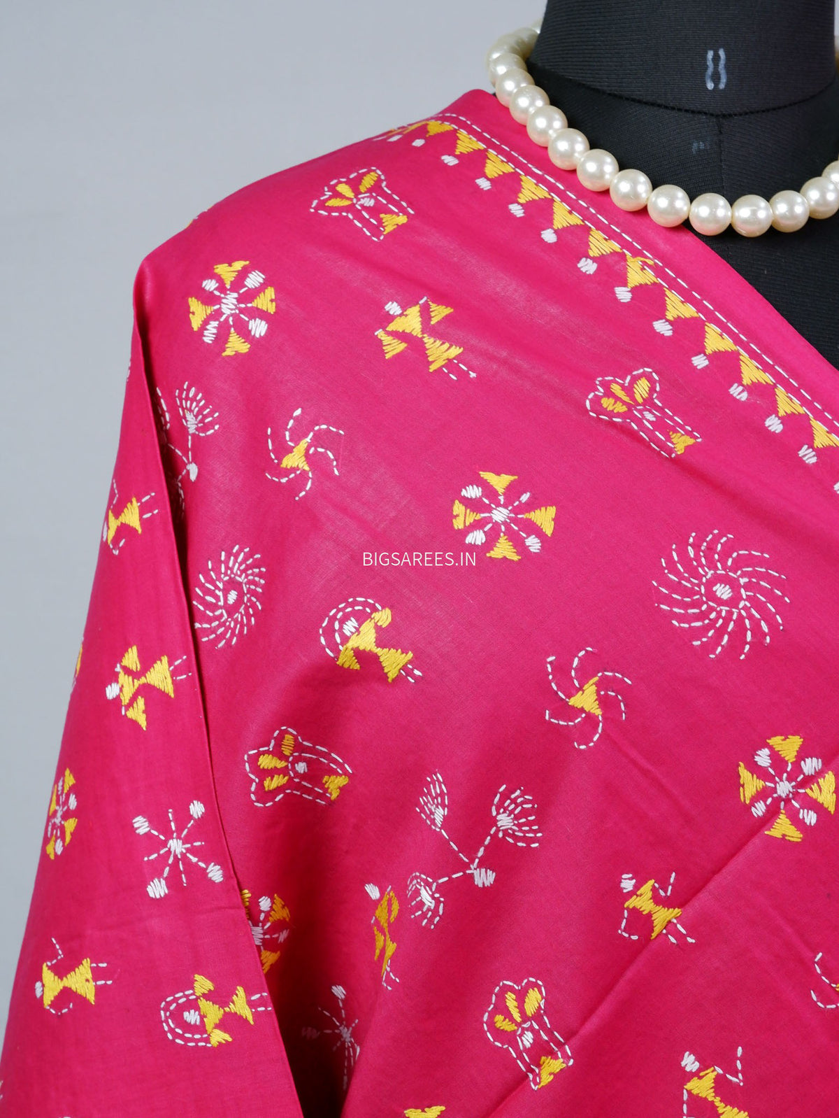 Hand-Embroidered Kantha - Stitch Dupatta | Pure Cotton | Pink