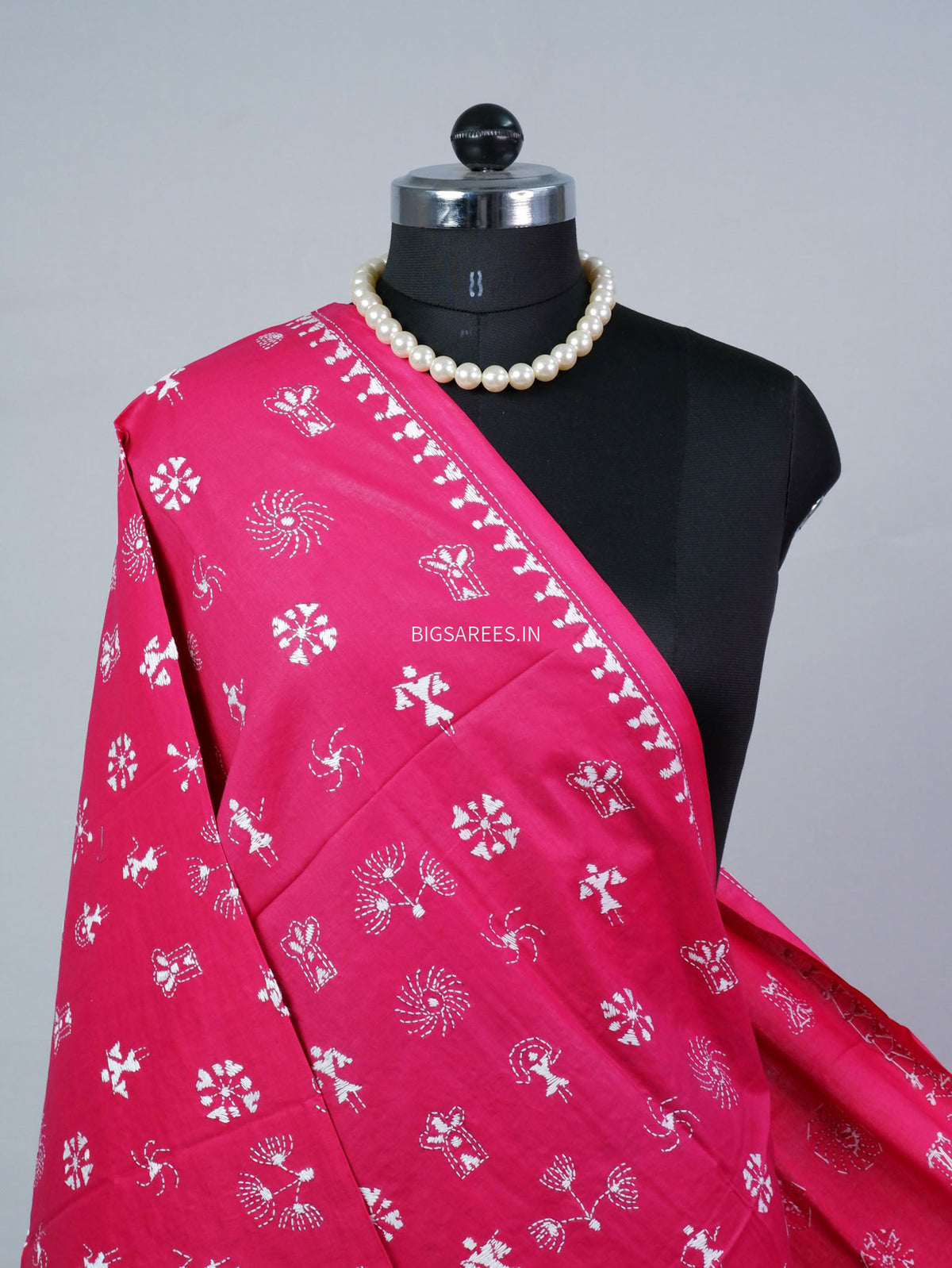 Hand-Embroidered Kantha - Stitch Dupatta | Pure Cotton | Pink