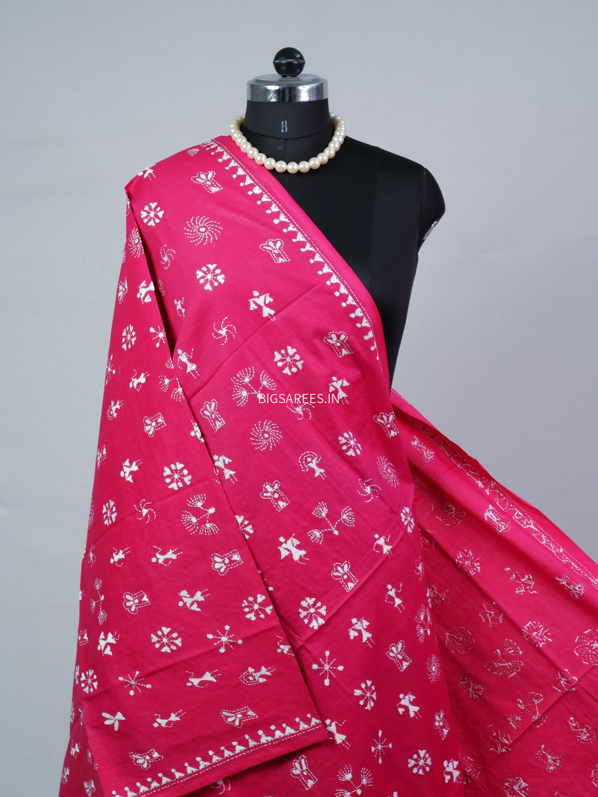 Hand-Embroidered Kantha - Stitch Dupatta | Pure Cotton | Pink